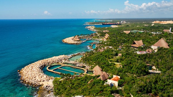 Aerial view of Xcaret Park on the Caribbean coast of Mexico