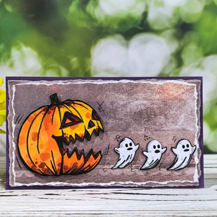 Handmade Halloween card made with Inlovearts pumpkin and ghost cutting dies
