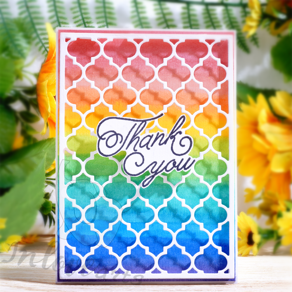 Rainbow thank you card made with an Inlovearts background board cutting die