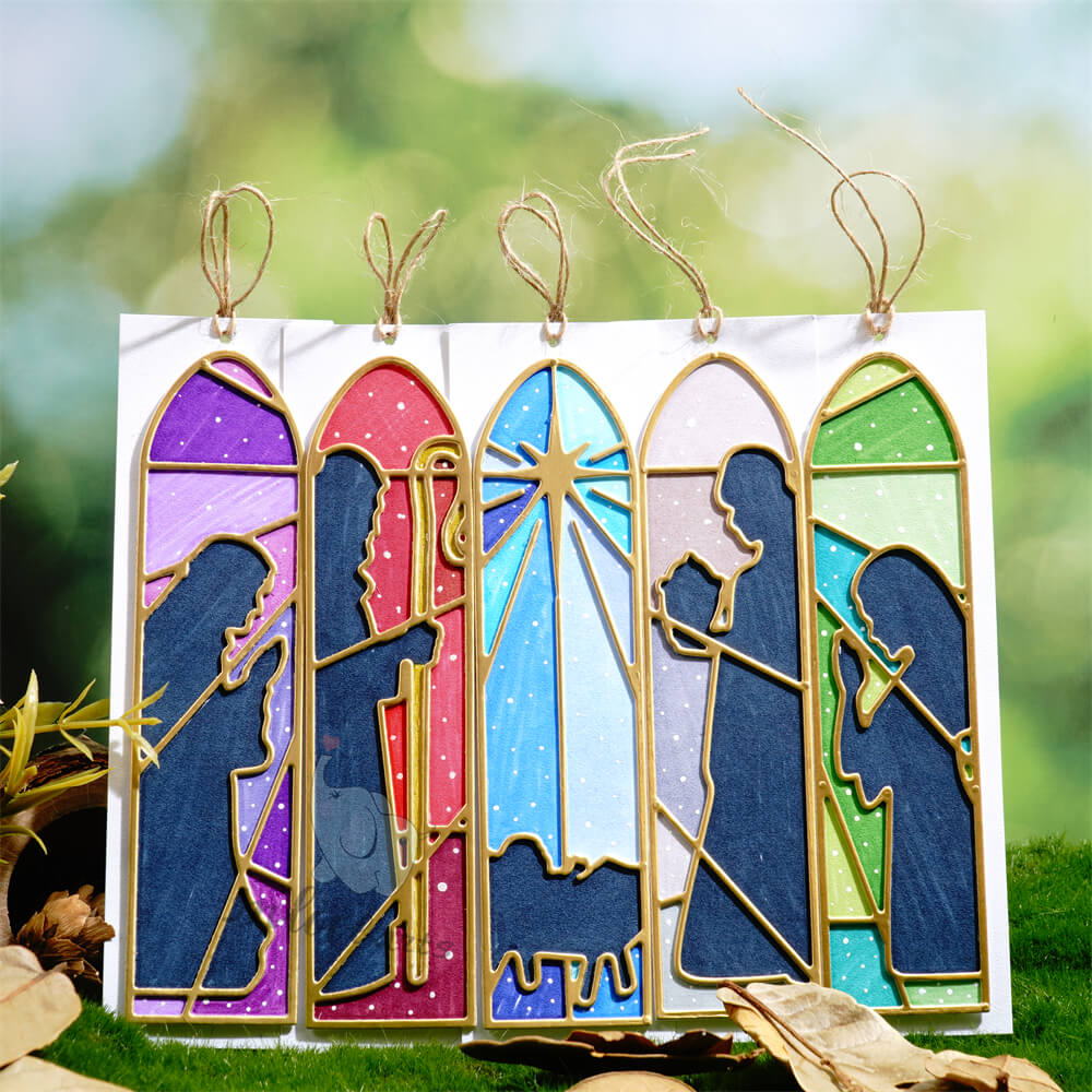 Stained glass window cards made with Inlovearts church window cutting dies