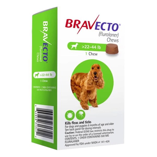 Box of Bravecto fluralaner chew for medium dogs 22 to 44 lbs