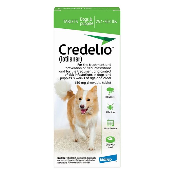 Box of Credelio lotilaner tablets for dogs 25 to 50 lbs