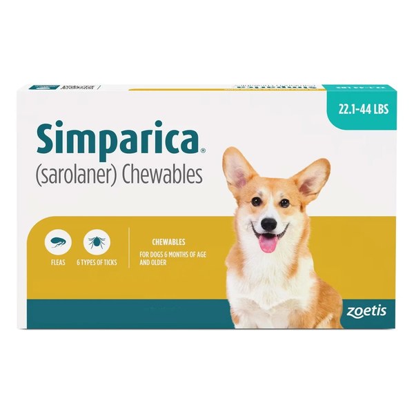 Pack of Simparica chewables for dogs 22.1 to 44 lbs