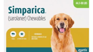 Pack of Simparica sarolaner chewables for dogs 44.1 to 88 lbs