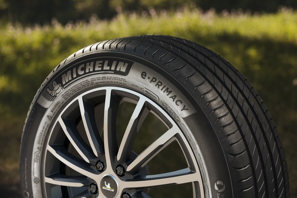 Michelin e.Primacy Reifen auf einer Alufelge im Grünen