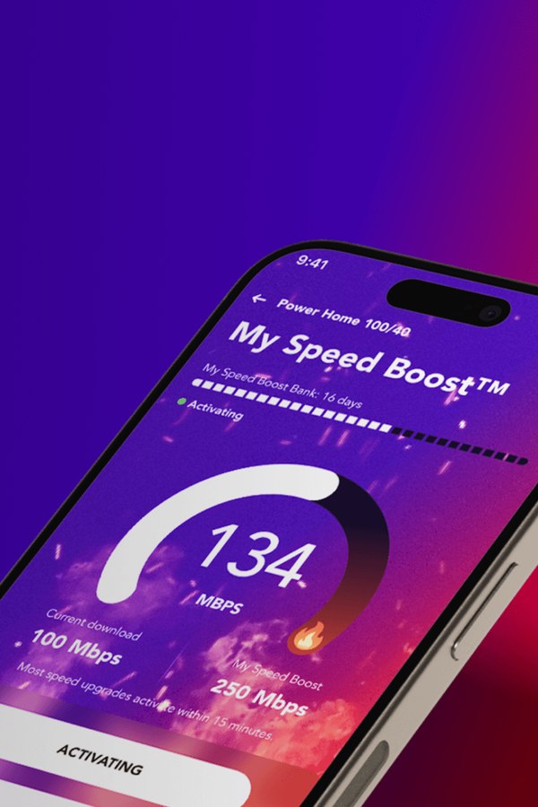 Smartphone showing the Superloop My Speed Boost screen with a speed reading