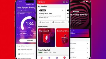 Superloop app screens on two smartphones showing the account dashboard and My Speed Boost