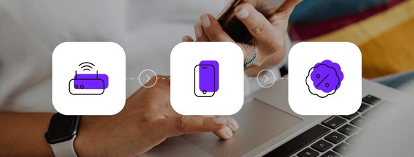 Laptop with home, modem and mobile icons illustrating Superloop Bundle and Save