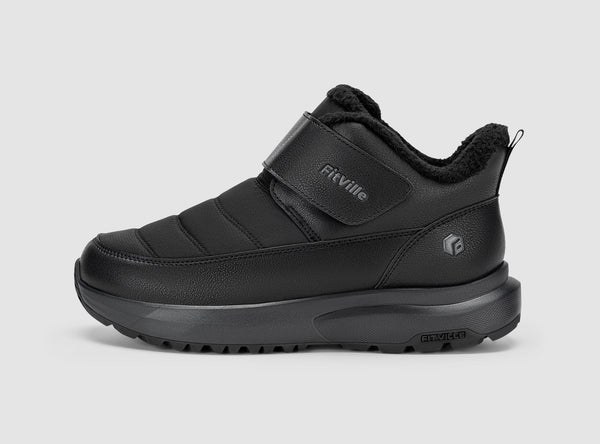 Black FitVille Men's CozyCore V15 wide fit boot with Velcro strap