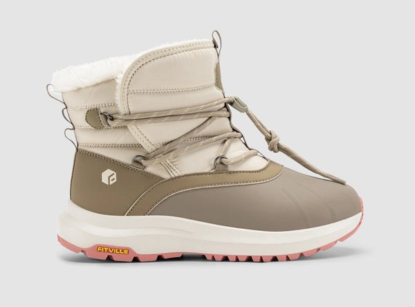 FitVille Women's SnowVeil V1 wide fit winter boot in beige and light brown