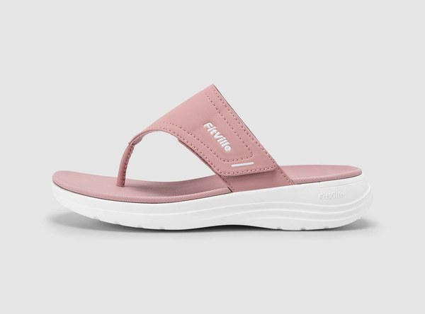 FitVille Women's Queenesque flip flop in dusty pink with a white sole