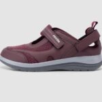 FitVille Women's FlexiWalk Mary Jane sandal in burgundy with a hook-and-loop strap