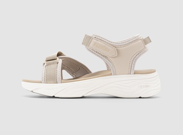 FitVille Women's Podipop sandal in beige with a thick white sole