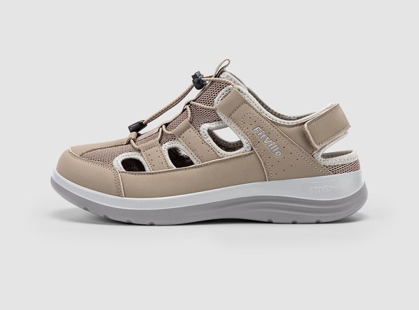 FitVille Women's FlexiWalk V3 sandal in warm taupe with toggle laces