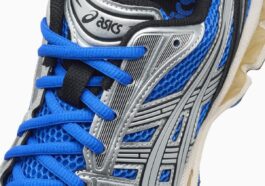 Detalle de las ASICS Gel-Kayano 14 Illusion Blue en azul y plata